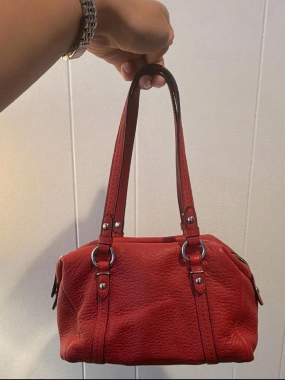 Coach - Red Leather Julia Satchel Handbag with Silver Hardware - Picture 2 of 4